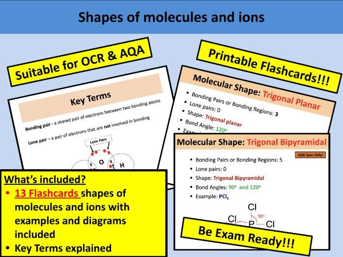 Flashcards: Shapes of molecules and ions