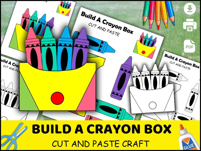 Crayon Box Craft for Kids | School Supplies Cut and Paste Activity | Preschool Printable Coloring