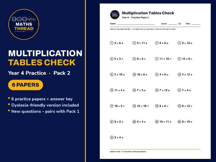 Year 4 MTC Practice Pack 2 (6 Papers)