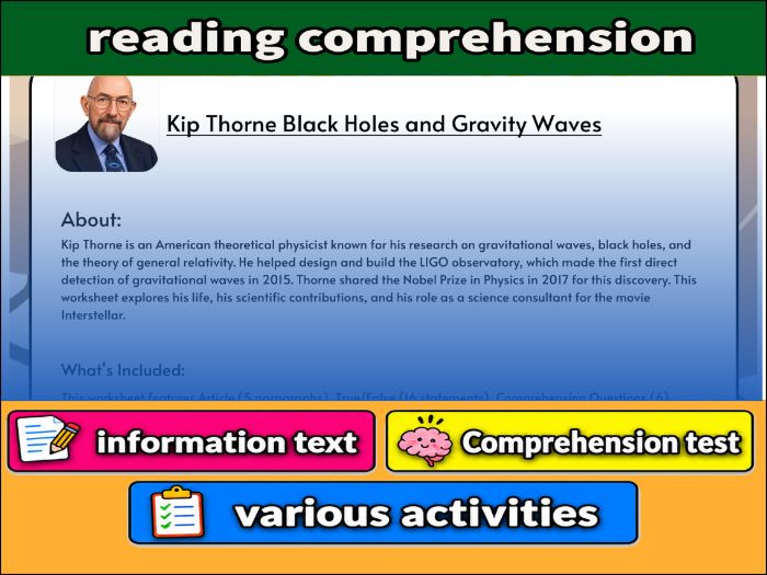 Kip Thorne Black Holes and Gravity Waves- Reading Comprehension & Activities