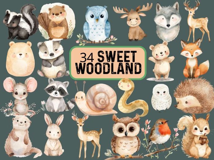Woodland Animals Watercolor Classroom Decor & Clip Art Collection