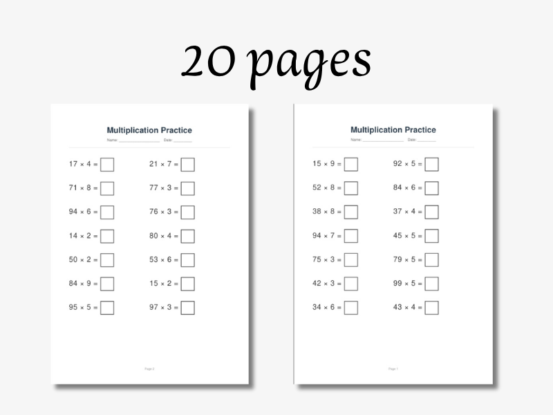 2-Digit by 1-Digit Multiplication Practice Worksheets