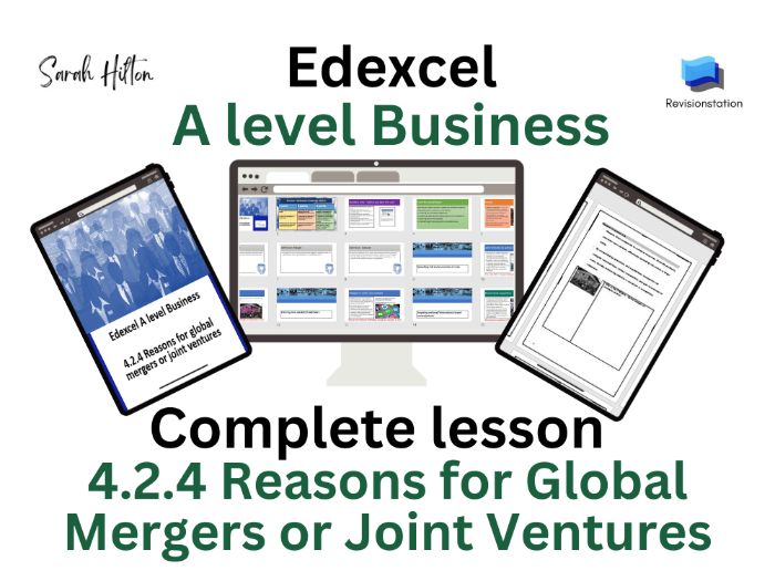 Edexcel A level Business 4.2.4 Reasons for global mergers or joint ventures 424 complete lesson
