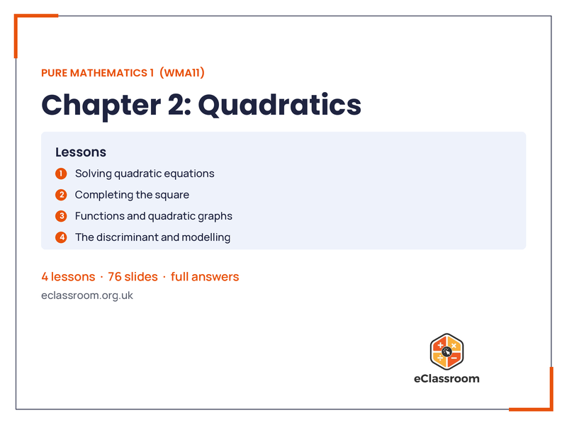 IAL Pure 1 Quadratics lesson slides