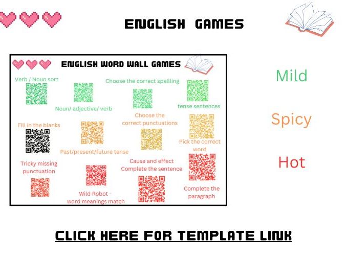 English Games QR sheet | Independent learning for your class