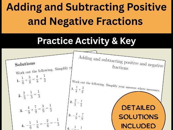 Adding and Subtracting Positive and Negative Fractions Practice Activity & Key