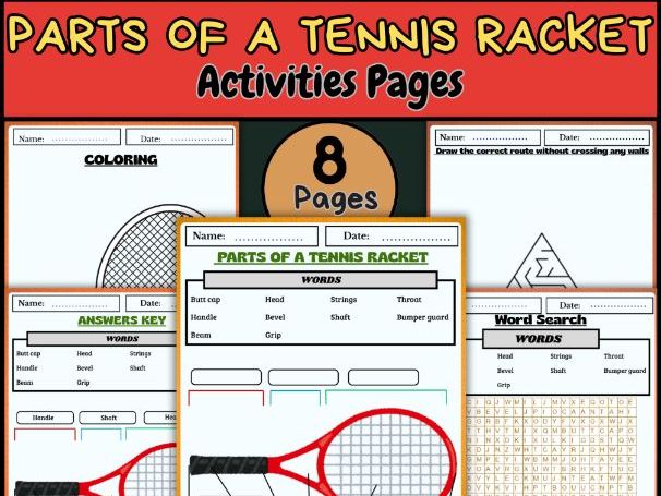 Parts of a Tennis Racket – Labeling, Word Search, Coloring & PE Activity