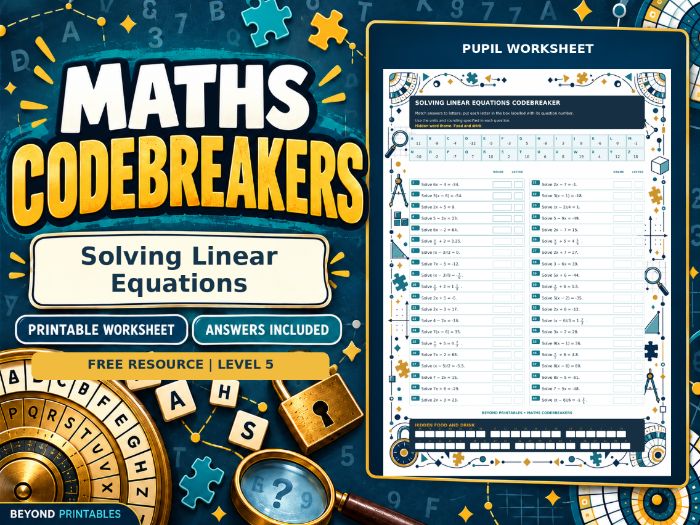 FREE Solving Linear Equations | Maths Codebreaker | Answers Included