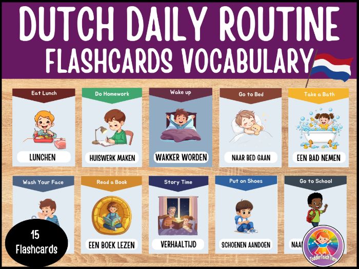 Dutch Daily Routine Flashcards Vocabulary Activities for ESL Beginners.