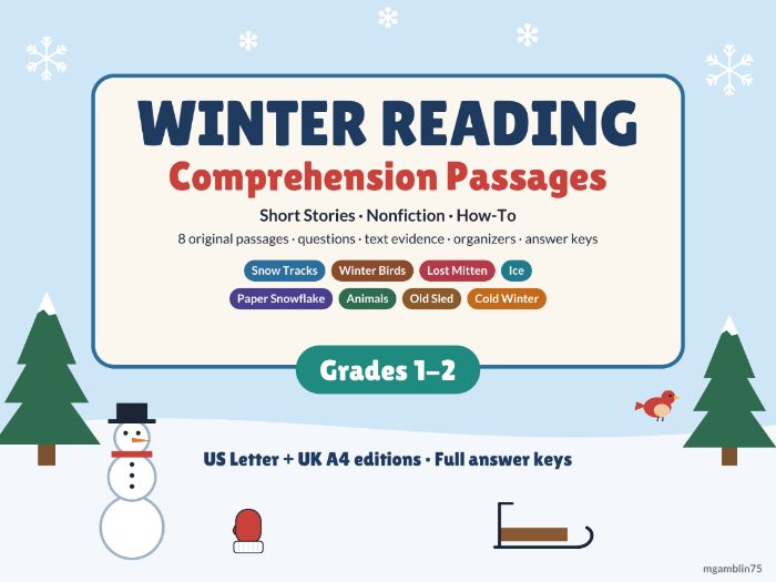 Winter Reading Comprehension Passages | Fiction & Nonfiction | Grades 1-2 | KS1 Reading