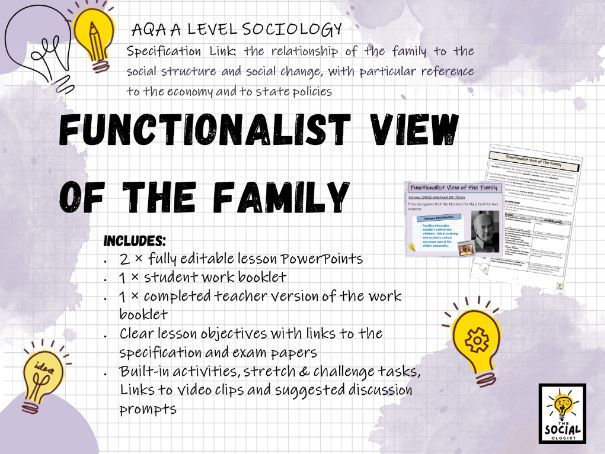AQA A level Sociology - Families & Households - Functionalism & the Family