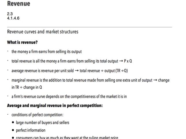 Revenue - A-Level Economics