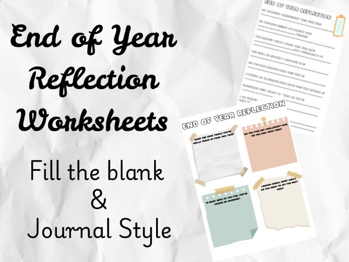 End of Year Reflection Worksheets | Fill-in-the-Blanks & Journal Style