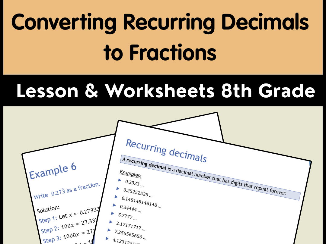 Converting Recurring Decimals to Fractions Lesson & Worksheets | 8th Grade