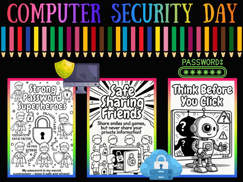 Computer Security Day November 30 Quotes Coloring Pages for Kids | NO PREP Pack