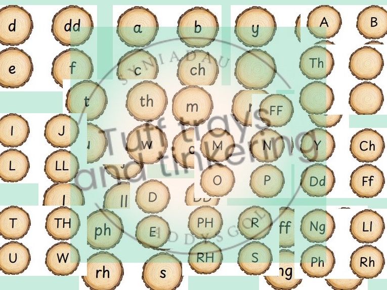 y wyddor the alphabet log slices Curriculum for Wales Early Years PS1 addysg Cymraeg