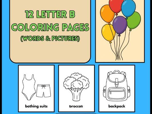 12 Letter B Coloring Pages Words & Pictures