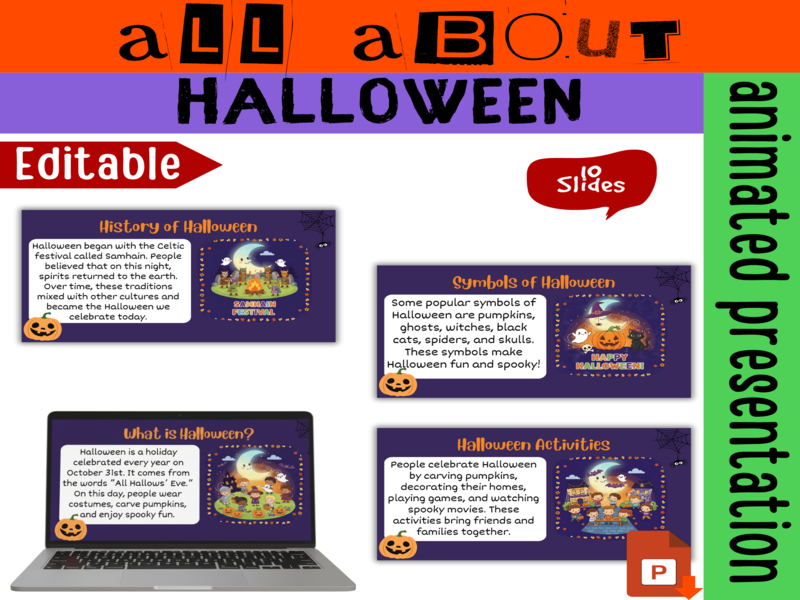 All About Halloween Animated PowerPoint Presentation Editable Octobre History