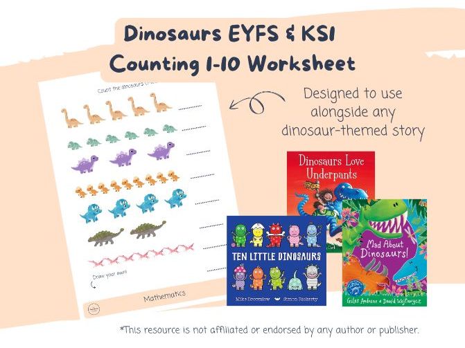 Dinosaurs Counting 1-10 Worksheet - EYFS