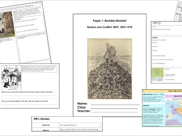 World War One GCSE Revision Workbook (AQA 9–1) – Conflict and Tension 1894–1918