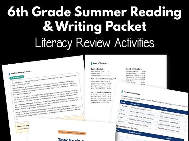 6th Grade Summer Reading & Writing Packet | Literacy Review Activities
