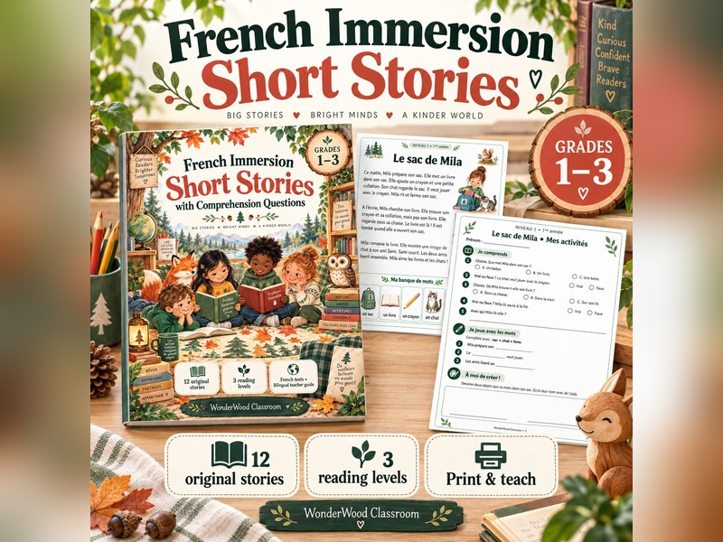 French Immersion Short Stories with Comprehension Grades 1-3