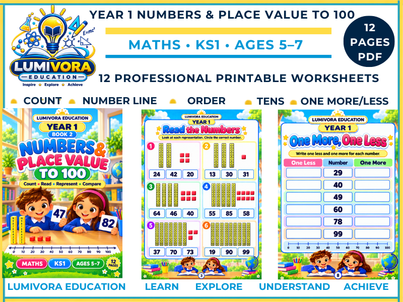 Year 1 Numbers to 100 Worksheets | Place Value, Counting & Number Lines | KS1 Maths