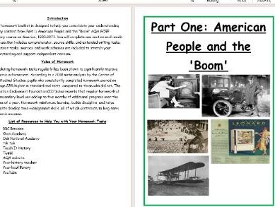 AQA America Part 1 Homework Booklet