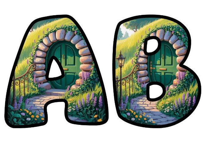 Round Garden Door Classroom Display | Lettering Set | Upper & Lowercase, 0-9 and Signs