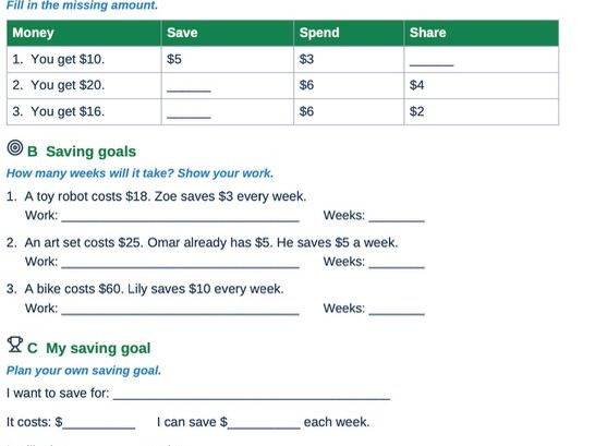 Personal Finance Worksheets for Kids | Needs & Wants, Saving Goals, Budgeting, B