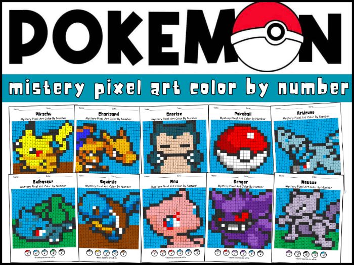 Pokémon Mystery Pixel Art | 42 Characters Color by Number