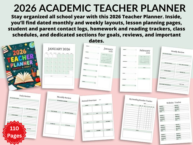 2026 Academic Teacher Planner – Plan, Teach & Track Progress