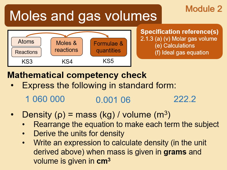 OCR A Chemistry A-level - Moles and gas volumes