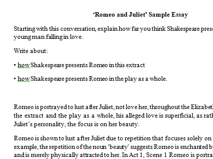 Romeo and Juliet Love Essay and Question