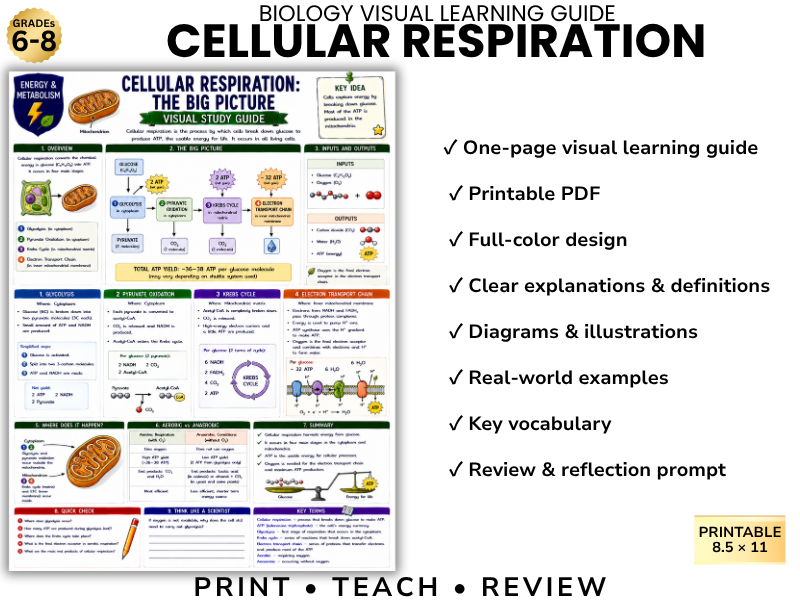 CELLULAR RESPIRATION | Biology Visual Learning Guide | Grade 8 & Middle School Science