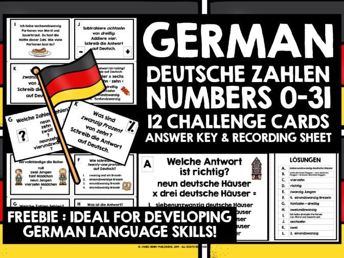 GERMAN NUMBERS 0-31 CHALLENGE CARDS FREEBIE