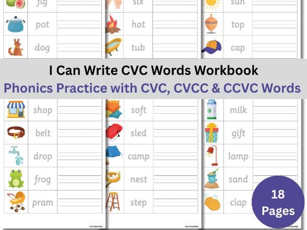 I Can Write CVC Words Workbook | Trace and Write Phonics Activities for Early Learners