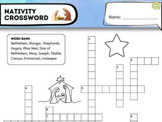 Nativity Crossword | Christmas Story | Word Bank and No Word Bank Versions | KS2 RE