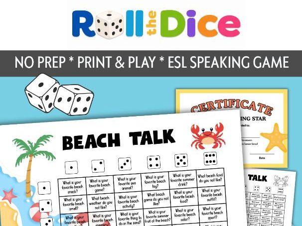 Free Summer Roll & Speak | Beach Talk | NO PREP PRINT & PLAY