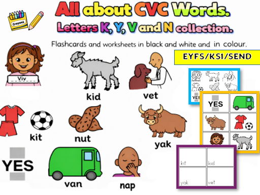 All about CVC Words - Letters K, Y, V and N