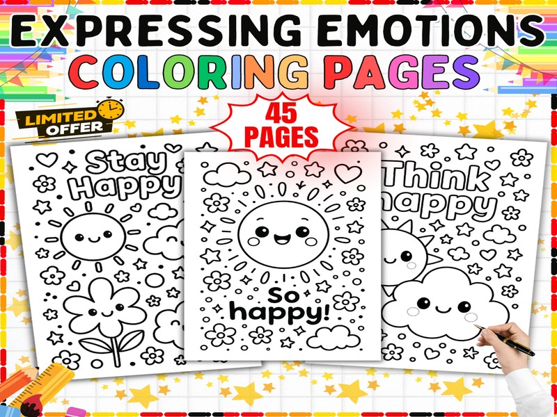Expressing Emotions Coloring Pages | 45 Page Coloring Sheets | Happy Feelings Activities