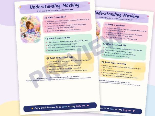 FREE Understanding Masking One-Page Guide for Teachers, Autism, ADHD and SEND, KS1 and KS2