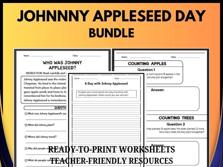 Johnny Appleseed Day Reading, Writing & Math Bundle | Grades 2–8