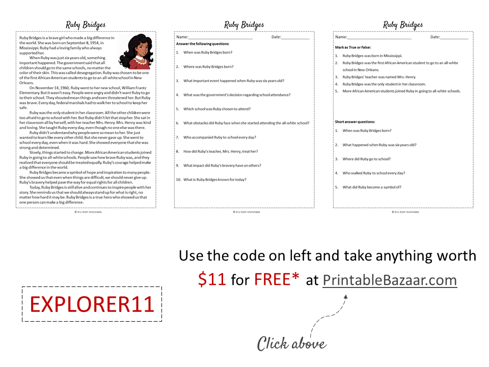 Ruby Ridges Worksheets Ruby Bridges Biography Reading Comprehension Passage Printable ...