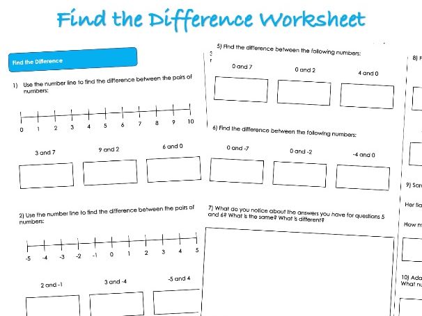 Negative Numbers Worksheet - Find the Difference