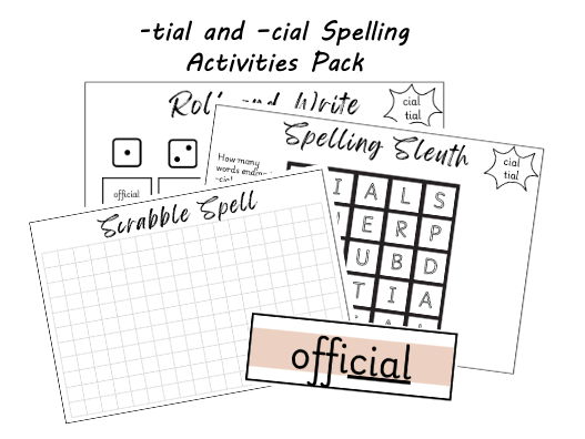 -tial and -cial Spelling Activities Pack