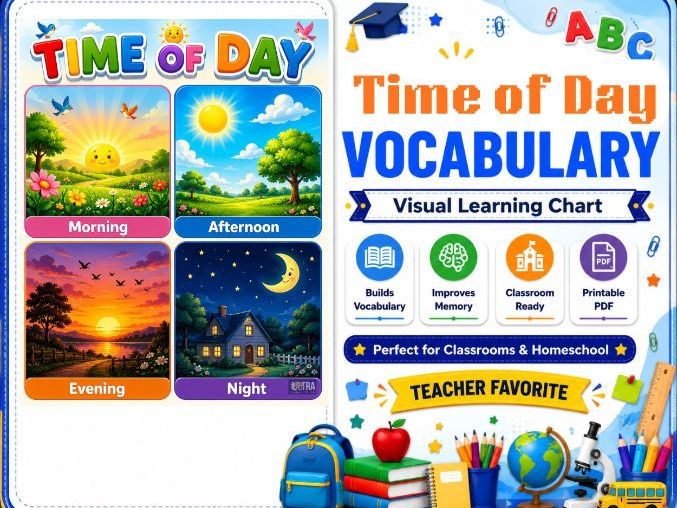 Time of Day Chart for Kids | Morning, Afternoon, Evening & Night Learning Poster for Preschool