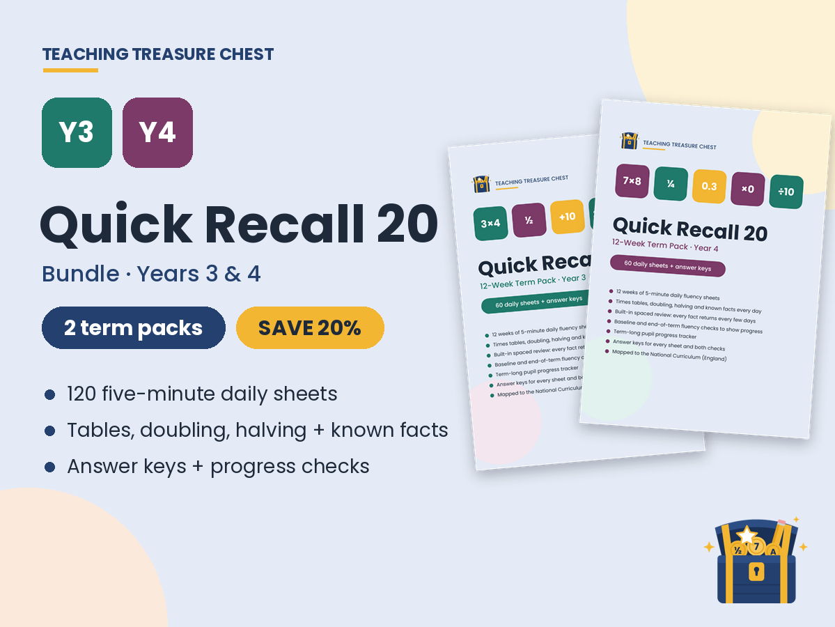 Year 3 & 4 Maths Quick Recall Bundle: Two 12-Week Term Packs