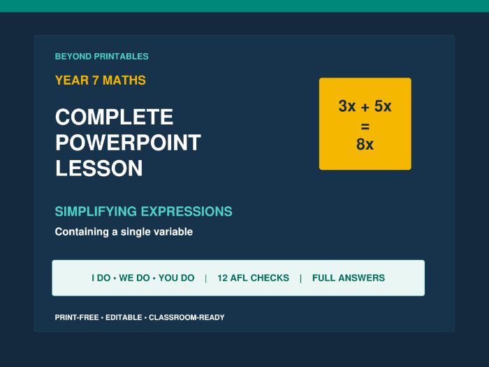 Simplifying Expressions | Year 7 Core Maths | Complete PowerPoint Lesson & Answers