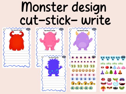 Monster design cut and stick- writing- continuous provision